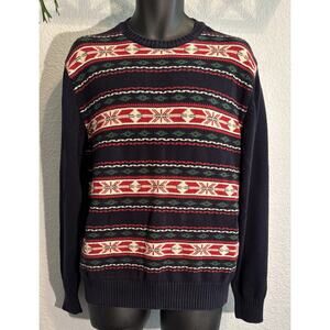 Weatherproof Vintage Pullover Sweater Mens Blue Fair Isle Crew Neck Large
